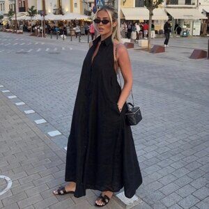 NWT Zara 100% Linen Halter Dress ZW Collection